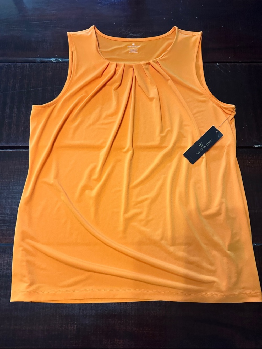 Worthington Sleeveless Pleated Neck Tank - Orange